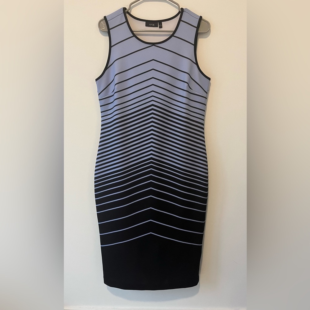 APT. 9 Sleeveless Bodycon Dress – Size 14 – Black & Blue Stripe – Stretch Fit